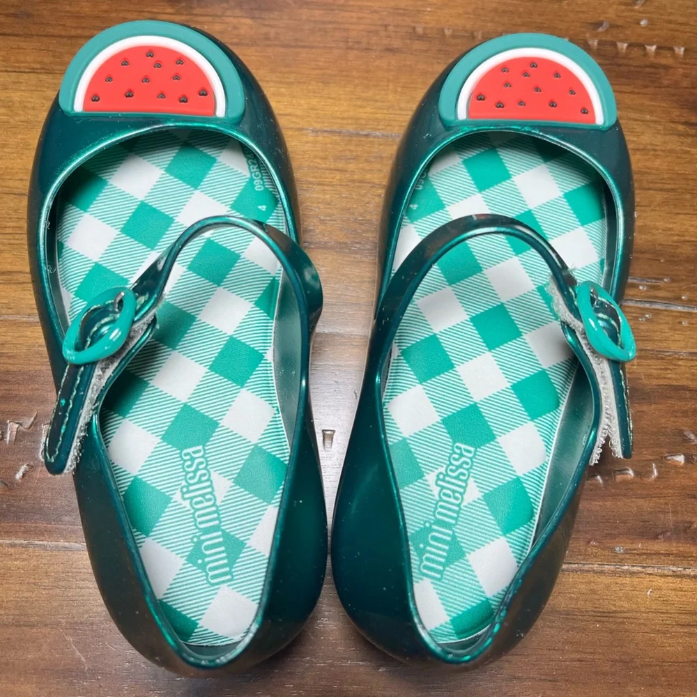 Mini Melissa Toddler Girl Sweet Love Picnic Green Mary Jane Shoes Watermelon NIB